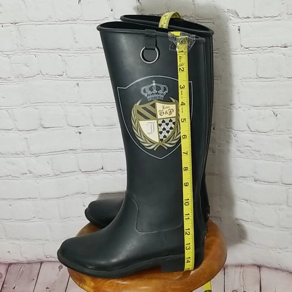 Juicy Couture Black Crest Rubber Tassel Riding Boots